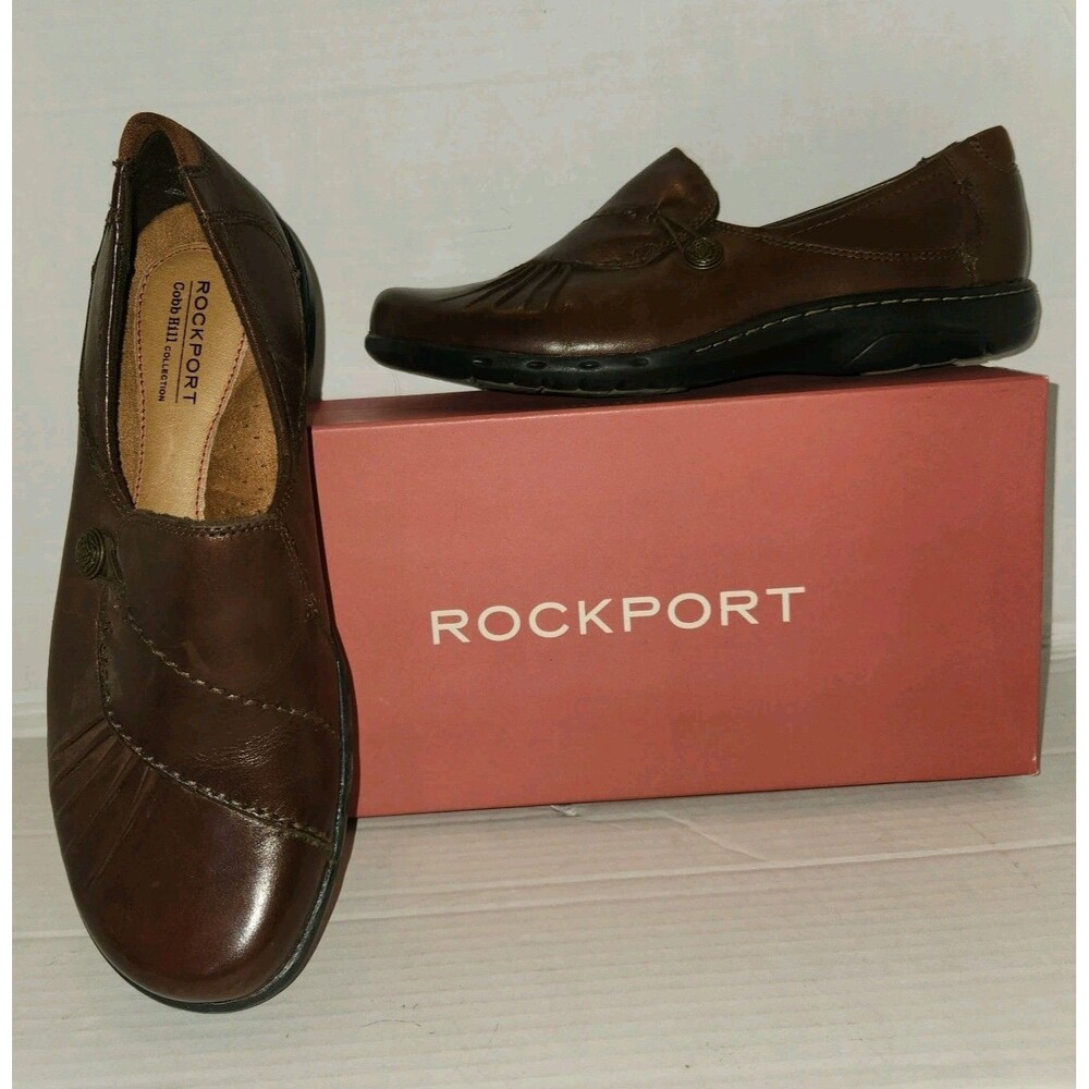 Rockport Cobb Hill Paulette CAG01BF Slip On Loafers Women 7W WIDE Bark Leather